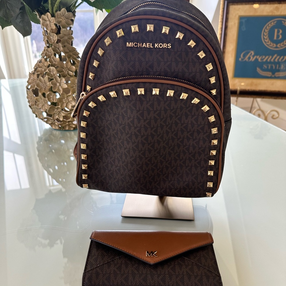 Michael Kors Brown Backpack with Gold Accents